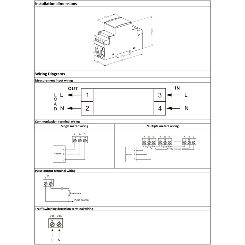 DAC2102C Relé Enfase multifunksjon Modbus Kommunikasjon 2T funksjon, hus/industri bruk DIN-skinne elektrisk måler