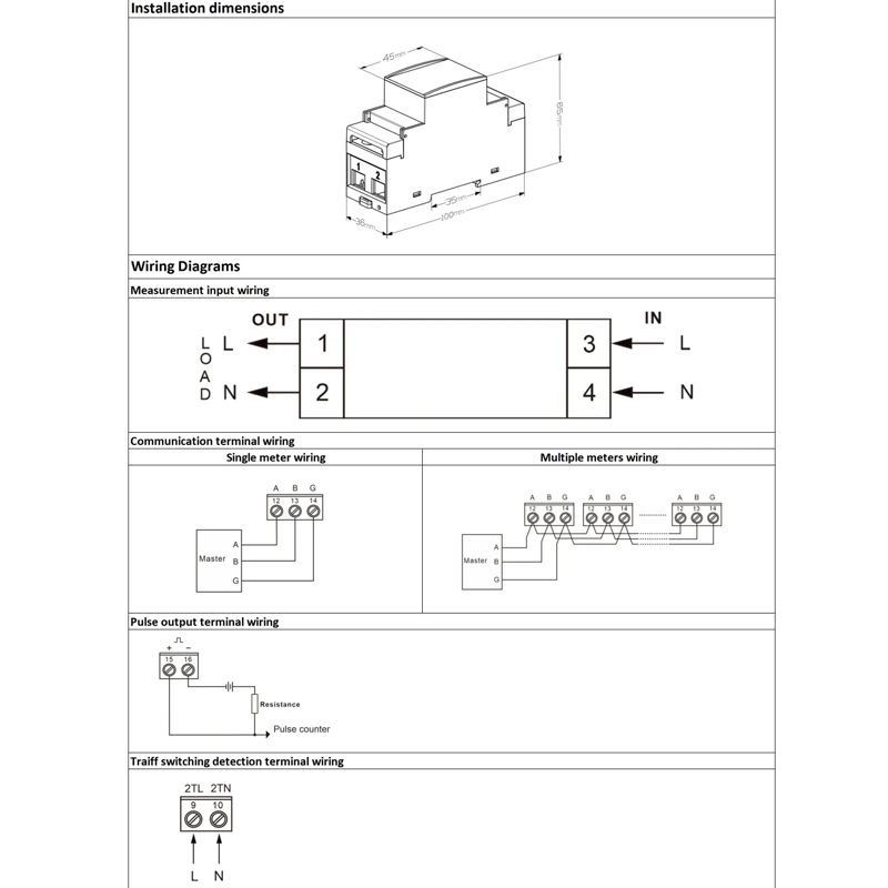 DAC2101 DIN-skinne Enfase LCD-skjerm Multi-Tariff Modbus Power Meter